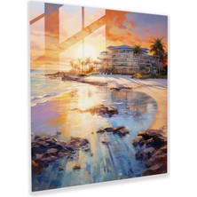 Popcas Günbatımı Huzuru Cam Tablo - Otel Modern Sanat Sahil Kenarı Ev Dekorasyonu
