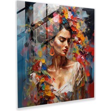 Popcas Frida Kahlo Cam Tablo - Duvar Dekorasyonu Soyut Dışavurumcu Tablo