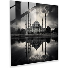 Popcas Zarif Cam Tablo - Zamansız Mavi Cami Cam Duvar Sanatı