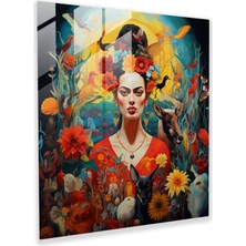 Popcas Frida Kahlo Cam Tablo - Frida Kahlo Cam Sanatı Canlı Rengarenk Tasarım