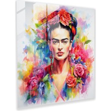 Popcas Frida Kahlo Cam Tablo - Dayanıklı Çiçek - Frida Kahlo Çiçekler Duvar Dekorasyonu Cam Tablo