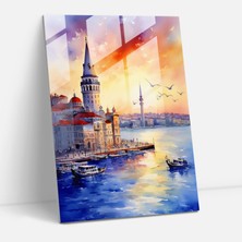 Popcas Galata Kulesi Cam Tablo - Galata Kulesi Cam Tablo Günbatımı Surealizm
