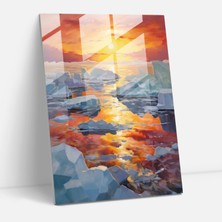 Popcas Buzlu Günbatımı Buzdağı Cam Tablo - Buzdağı Izole Buzdağı Cam Tablo Buzlu Günbatımı