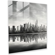 Popcas Gri Şehir Manzarası Fotoğraf Cam Tablo - Gri Cam Sanatı Cam Tablo Mimarlık
