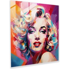 Popcas Marilyn Monroe Cam Tablo - Geometrik Soyutlama - Cesur Şekiller Canlı Renkler Cam Duvar Sanatı