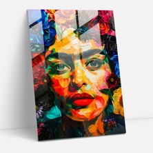 Popcas Çiçekli Fiesta Cam Tablo - Frida Kahlo Eserleri Renkli Cam Sanatı Cam Tablo