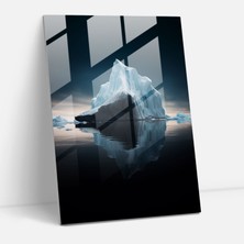 Popcas Mükemmel Manzara Buzdağı Cam Tablo - Buzdağı Cam Sanat Sakin Sulara Yansıyan Ev Dekorasyonu