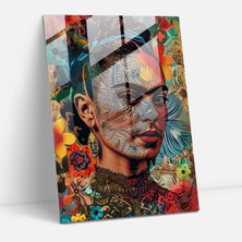 Popcas Frida Kahlo Tarzı Cam Tablo - Frida Kahlo Eserleri Cam Duvar Sanatı Duvar Dekorasyonu