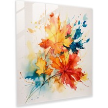 Popcas Canlı Sonbahar Yaprakları Cam Tablo - Yapraklar Suluboya Resim Ev Dekorasyonu Cam Tablo