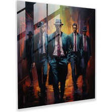 Popcas Gangster Buluşması Gölge Işığında Cam Tablo - Modern Duvar Dekorasyonu