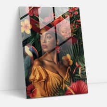 Popcas Frida Kahlo Tarzı Cam Tablo Sanatı - Frida Kahlo Eserleri Duvar Dekorasyonu Ev Dekorasyonu Cam Tablo