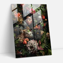 Popcas Frida Kahlo Stili Cam Tablo - Frida Kahlo Eserleri Modern Sanat Cam Tablo