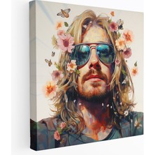 Popcas Kurt Cobain Gerçeküstü Cam Tablo - Duvar Dekorasyonu Çiçekler Içinde Kurt Cobain