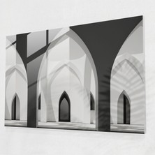 Popcas Siyah ve Beyaz Cam Tablo - Simetrik Zarafet - Cami Simetrik Zarafet Minimalist Tasarım Mimarlık Çizgileri