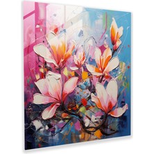 Popcas Magnolia Cam Tablo - Modern Soyut Çiçek Duvar Sanatı - Canlı Renkler Duvar Dekorasyonu