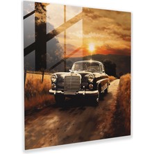 Popcas Mercedes Cam Tablo - Izlenimci Günbatımı ve Araba - Mercedes Cam Duvar Sanatı Günbatımı Manzarası Modern Sanat