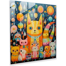 Popcas Renkli Soyut Hayvan Temalı Cam Tablo - Çocuk Odası Duvar Dekorasyonu Çocuk Odası Teması Cam Duvar Sanatı