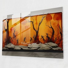 Popcas Taş Devri Avcılık Sahnesi Cam Duvar Sanatı - Orta Taş Devri Ev Dekorasyonu Cam Tablo Tarih Öncesi Hayatta Kalma