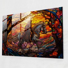 Popcas Ortaçağ Cam Tablosu: Şövalye ve Ejderha - Ortaçağ Vitray Cam Pencere Şövalye Canlı Renkler