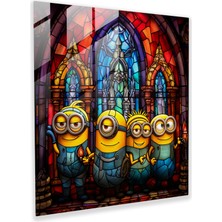Popcas Minions Cam Tablo - Vitray Sanat Eseri - Ev Dekorasyonu Cam Duvar Sanatı