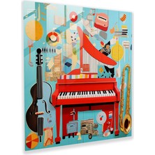 Popcas Müzikal Pop Art Bebek Odası Cam Tablo - Bebek Odası Pop Art Kolaj Müzik Teması Canlı Enstrümanlar