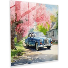 Popcas Kiraz Çiçeği Sürücü - Cam Tablo - Ev Dekorasyonu Kiraz Çiçeği Ağacı Suluboya Tablo