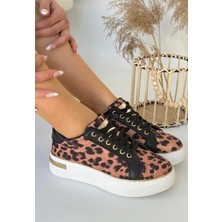 Kazax Kity Leopar Saten Bağcıklı Spor Ayakkabı