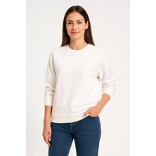 Kadın Üç Iplik Düz Bisiklet Yaka Sweatshirt - Beyaz