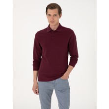 Pierre Cardin Erkek Bordo Slim Fit Kıvrılmaz Polo Yaka Basic Pike Sweatshirt 50314048-VR014
