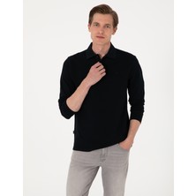 Pierre Cardin Erkek Siyah Slim Fit Kıvrılmaz Polo Yaka Basic Pike Sweatshirt 50314048-VR046