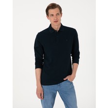 Pierre Cardin Erkek Lacivert Slim Fit Kıvrılmaz Polo Yaka Basic Pike Sweatshirt 50314048-VR033