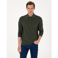Pierre Cardin Erkek Koyu Yeşil Slim Fit Kıvrılmaz Polo Yaka Basic Pike Sweatshirt 50314048-VR079