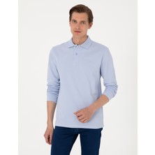 Pierre Cardin Erkek Açık Mavi Slim Fit Kıvrılmaz Polo Yaka Basic Pike Sweatshirt 50314048-VR003