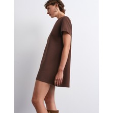 91523 Kısa Kollu Mini Elbise-Açık Kahve