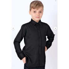 Erkek Çocuk Uzun Kol Armürlü  Gömlek 7973 Siyah
