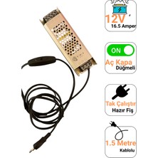 Ema Dükkan 12V 16.5A Ultra Slim LED Trafo – 60W Ince Kasa Anahtarlı Fişli LED Adaptör