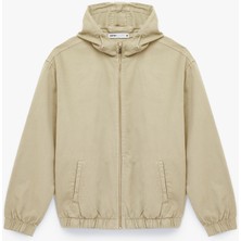 Pamuklu Cepli Uzun Kollu Fermuarlı Oversize Kapşonlu Jean Ceket