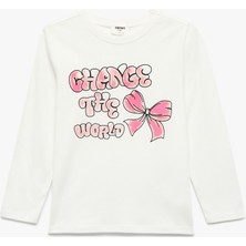 Pamuklu Uzun Kollu Bisiklet Yaka Fiyonk Baskılı Tişört