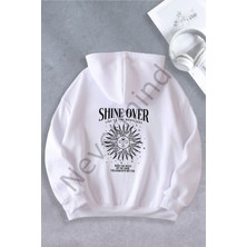 Unisex Kadın Erkek Skymoon Baskılı Oversize Sweatshirt 2iplik Beyaz - L