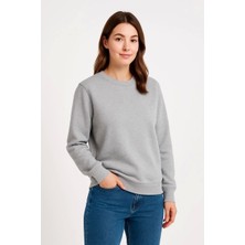 Kadın Üç Iplik Düz Bisiklet Yaka Sweatshirt - Gri