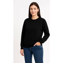 Kadın Üç Iplik Düz Bisiklet Yaka Sweatshirt  - Siyah