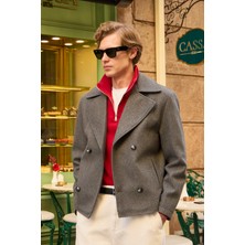 Erkek Kruvaze Kaşe Mont Ceket Gri