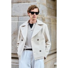 Erkek Kruvaze Kaşe Mont Ceket Ekru