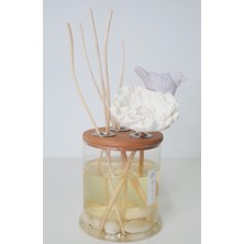 Missi Dekorlu Masif Ahşap Kapaklı 250 ml  Yuvarlak Şişe Yasemin Sandal Oda Kokusu