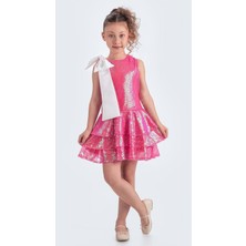 Yaka Fiyonk Işıltılı Pul Payet Kumaş Kız Çocuk Abiye Elbise M00702