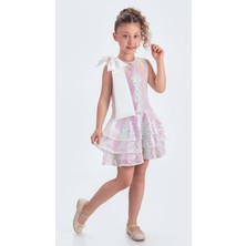 Yaka Fiyonk Işıltılı Pul Payet Kumaş Kız Çocuk Abiye Elbise M00702