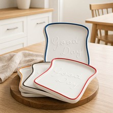 Homing 4 Adet Orta Boy Tost ve Kahvaltı Sunum Tabağı Siyah Detaylı HMY-6411