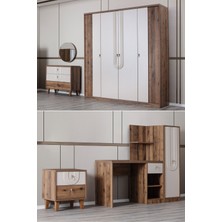 Megan Oda Takımı - 4 Kapaklı Dolap, Çalışma Masası, Şifonyer, Kitaplık, Komodin