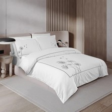 Gloria 300 Tc Pamuk Saten Nakışlı Çift Kişilik Nevresim Seti Beyaz Antrasit