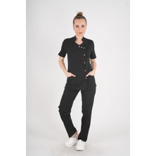 Aylu Model Soft Likra Siyah Hemşire Doktor Aşçı Scrubs Üniforma Takımı